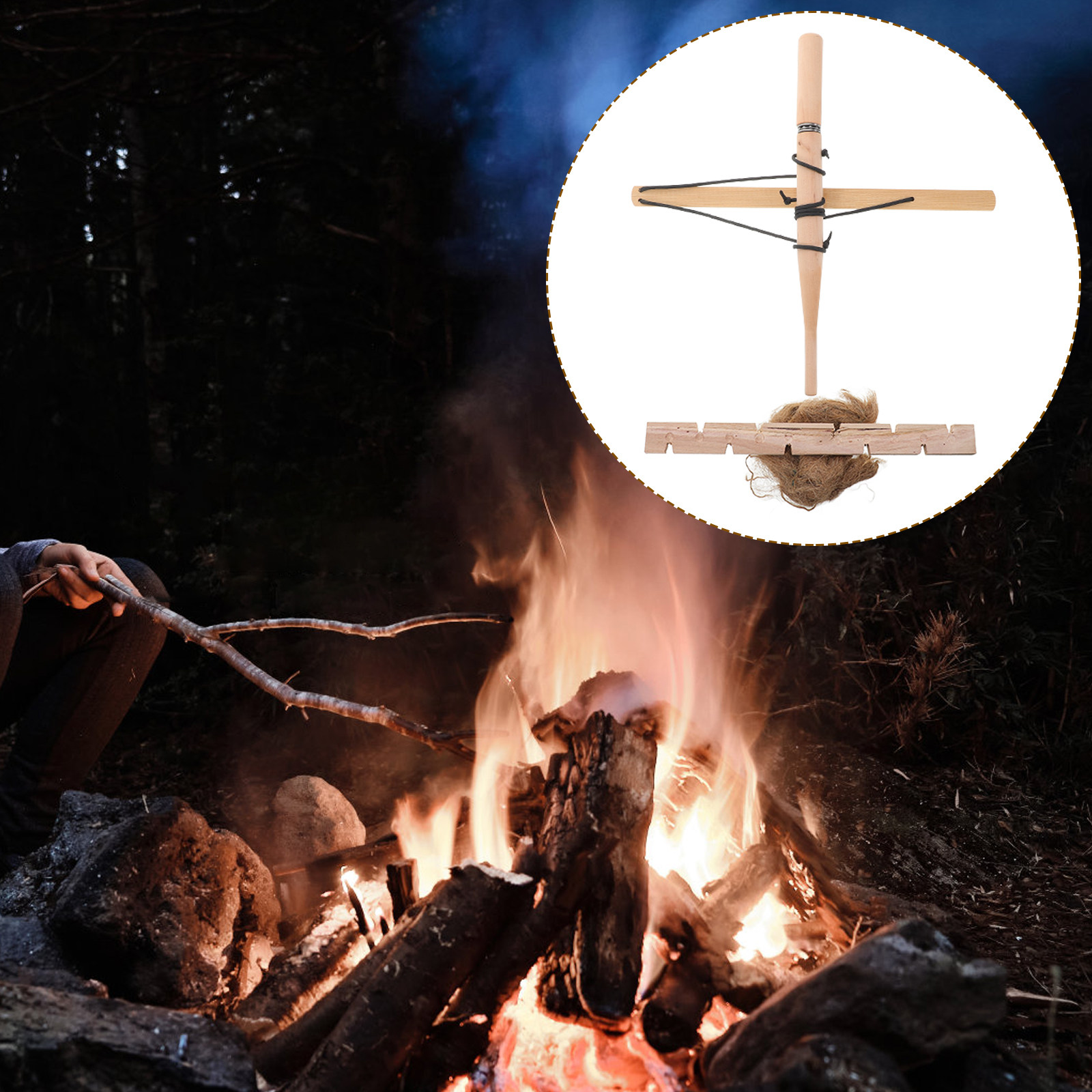 Outdoor Y Camping - أداة إشعال النار بقوس الخشب، أداة