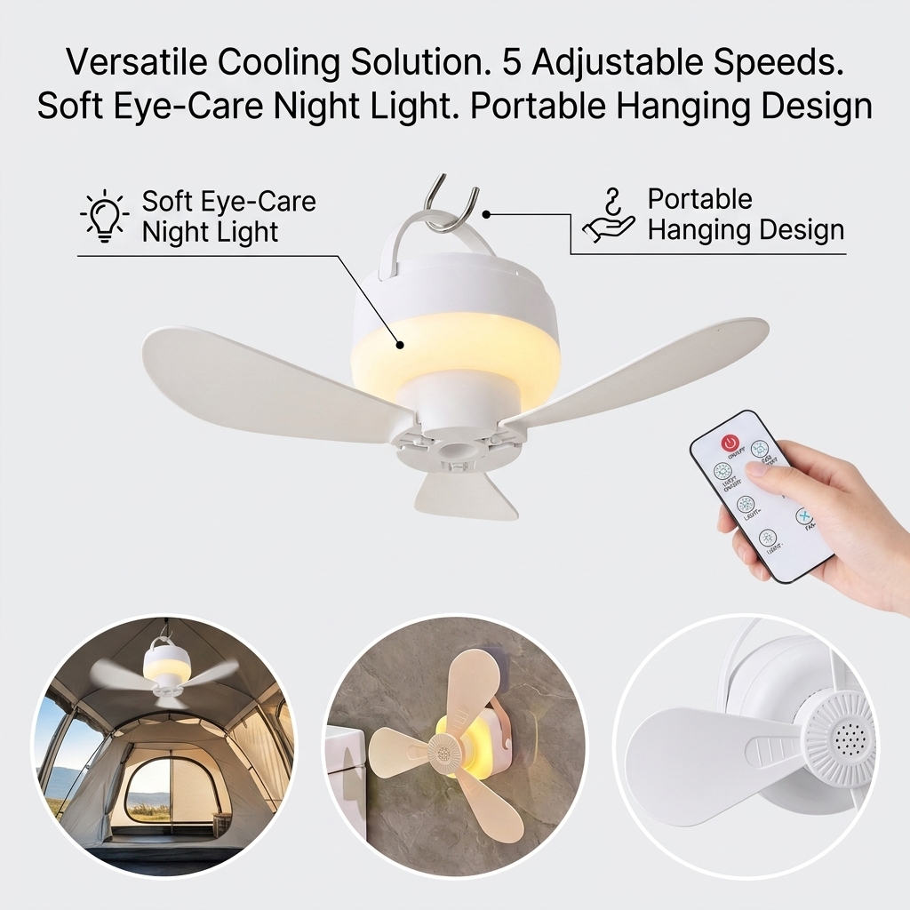 مروحة سقف صغيرة محمولة تعمل بـ - مراجعة Outdoor Camping Ventilator وسعره